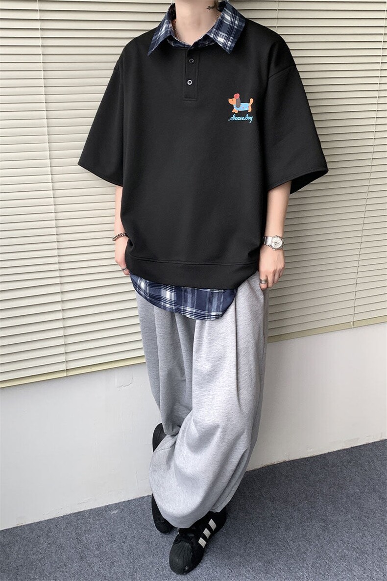 现货DX10119-特批30控68夏季新款大码假两件腊肠狗短袖T恤,男装T恤,电商A059
