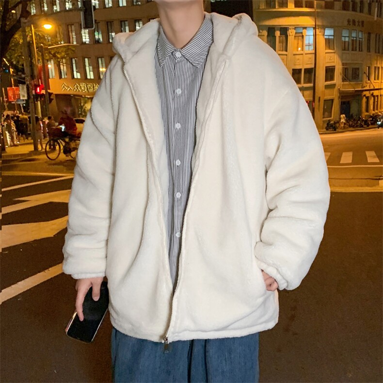 M9017P98港风外景休闲连帽纯色百搭羊羔毛外套学生棉衣情侣冬,男装棉衣,电商A026-1