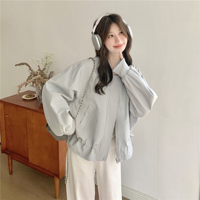 设计感抽绳收腰百搭棒球服夹克上衣女春新款小个子休闲显瘦短外套,女装短外套,2C159