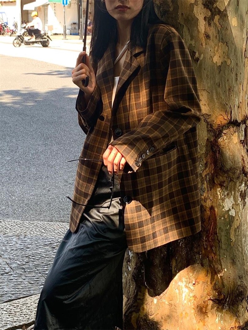 3158#格子西装，女装西装，mm+ 里墨恩