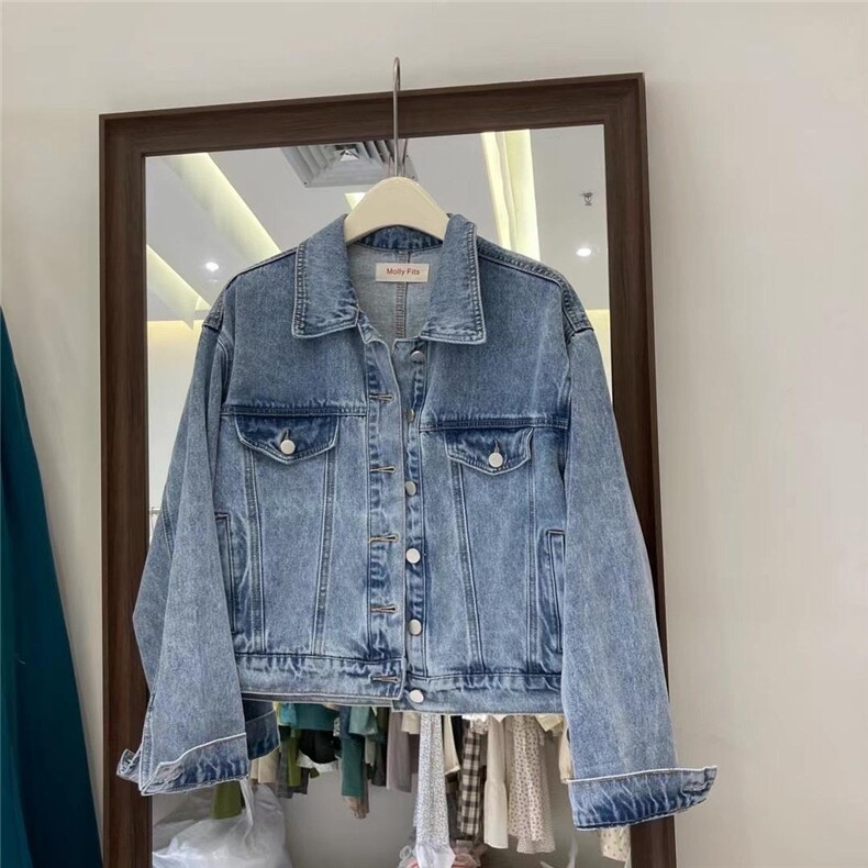 2021春季新款.韩版百搭水洗牛仔外套，女装，molly fits