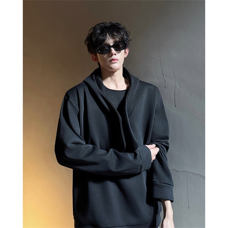 秋冬男士韩系学院风设计自带领带cleanfit长袖卫衣纯色上衣卫衣，男装卫衣，电商B319