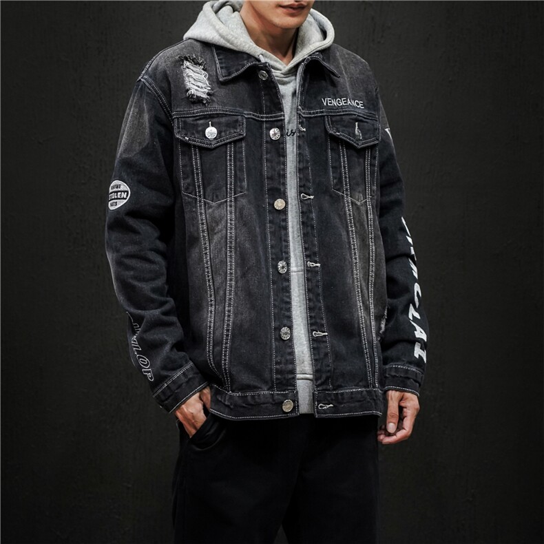 jk818-p80M-5XL黑墙ins牛仔夹克绣花破洞大码男日系CITYBOY,男装夹克,星座103A