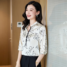 高级感印花真丝衬衫女桑蚕丝2025夏新款衬衣短袖大码气质妈妈上衣，女装衬衫，阿舍尔精品
