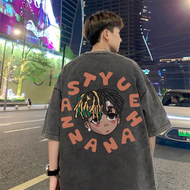 抖音供货、10万现货印花款230克水洗棉短袖T恤D223A-ST2374-P35,男装T恤,电商019-1