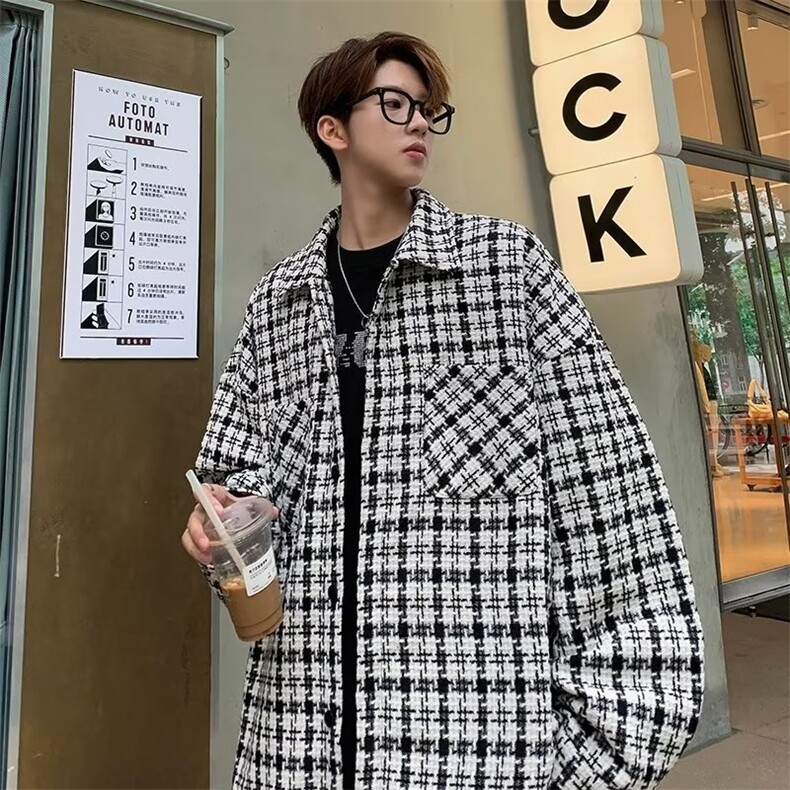 格子长袖衬衫男士韩版潮流休闲衬衣春秋ins潮牌宽松外套C2302,男装衬衫,星座1116A-1（原606A）