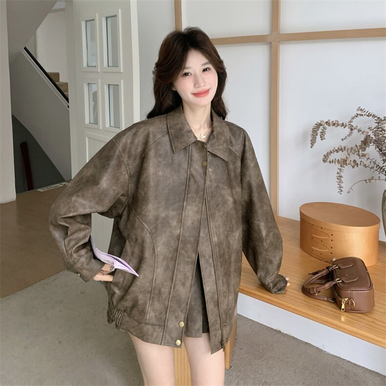 春季新款复古色皮衣百褶裙套装,女装套装/套裙,2C120
