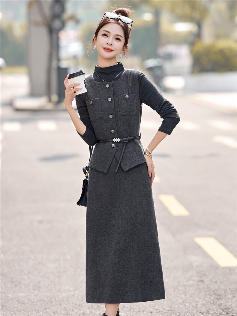 2026春装新款简约时尚假三件两件套裙,女装套装/套裙,美沁