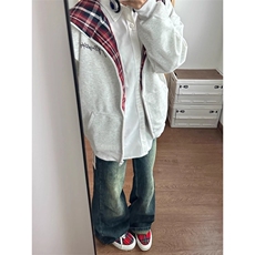 潮牌美式hiphop连帽开衫卫衣男秋冬宽松高街小众情侣灰色休闲外套，女装短外套，四季星座505