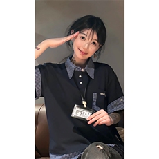 网图有货亿万假两件撞色口袋短袖T恤男女polo宽松衬衣A492-P35，男装T恤，星座1505