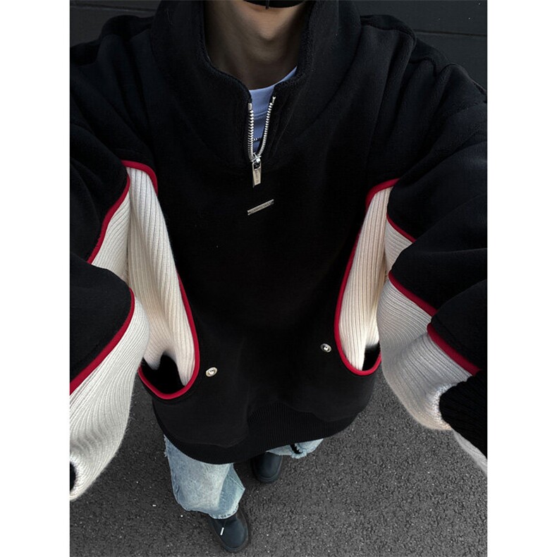 立领拉链拼接设计感卫衣男 XH92-特p70图片