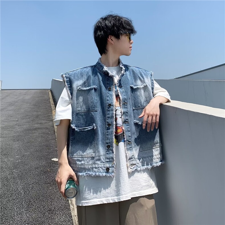 F472P45秋装马甲牛仔外套时尚潮流男装个性休闲欧美,男装工装外套,星座512-6