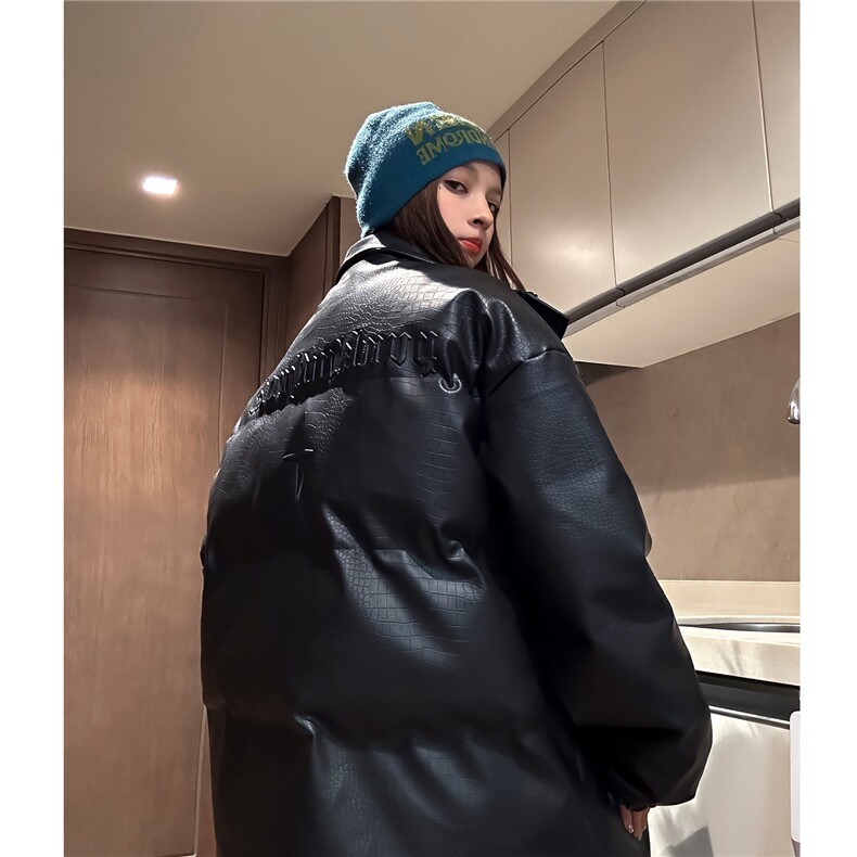中性冬装美式立领情侣宽松棉服加厚pu皮棉衣外套男女H912P128,男装棉衣,电商A341