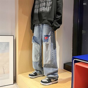 高级感直筒牛仔裤男爱心设计感阔腿裤K558P42图片