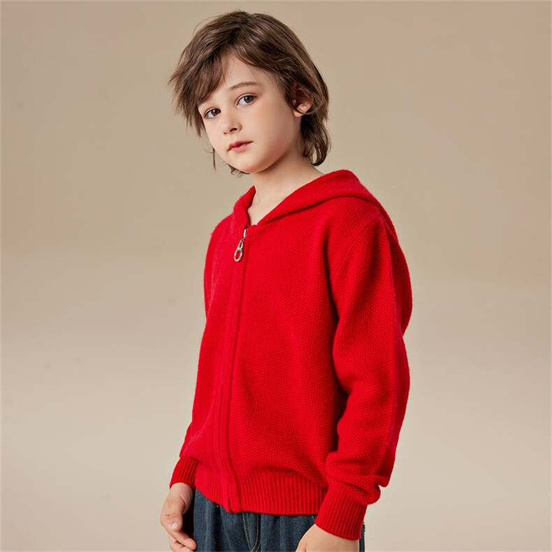 男女通用拉链带帽有帽不可拆春秋冬时尚，童装儿童羊绒衫，六一童装