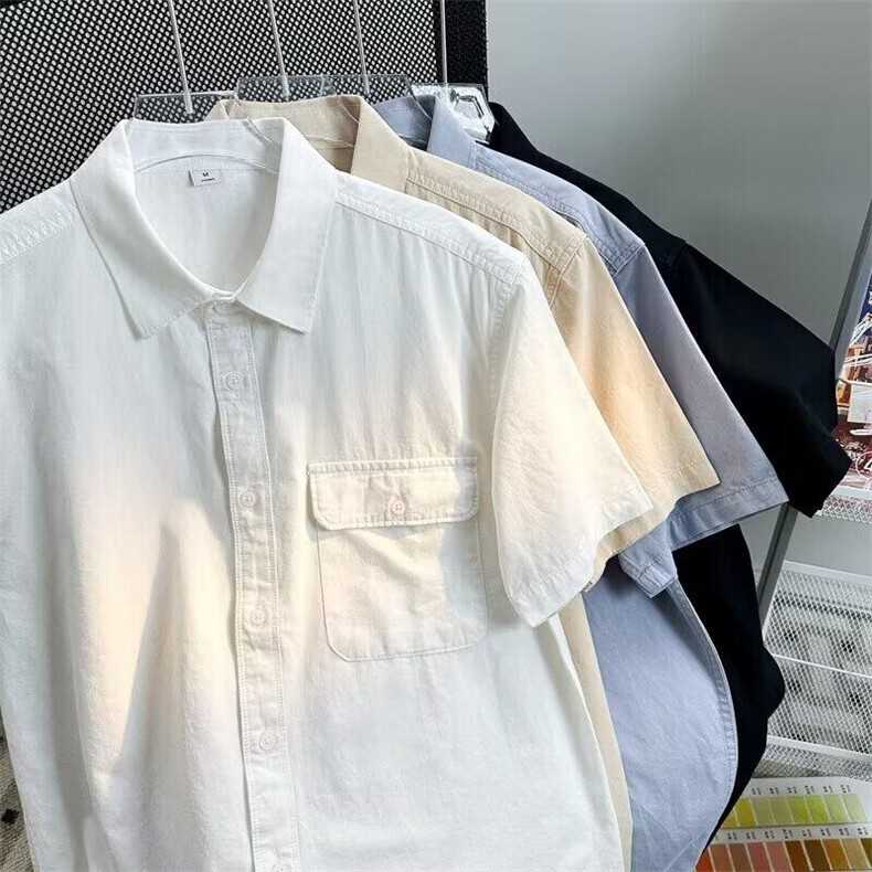 美式休闲工装衬衫男短袖宽松百搭青少年上衣夏季重磅潮牌半袖衬衣,男装工装外套,星座1013