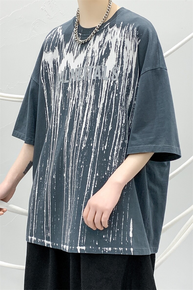 夏装青少年潮水洗圆领简约半袖男女印花短袖T恤1555-P50控价68,男装T恤,电商A441-1