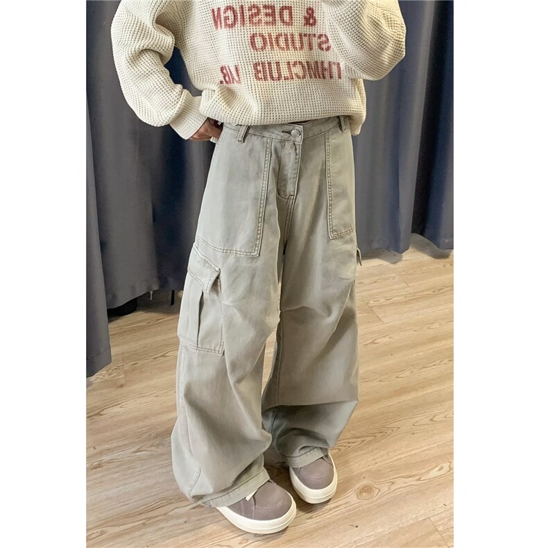 日系长裤设计感褶皱工装裤男宽松休闲大口袋做旧裤子K5959-P61,男装休闲裤,星座412-3