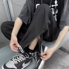 华夫格拉链休闲裤男夏季新款港风ins宽松束脚运动卫裤K3927-P34，男装休闲裤，星座512-2
