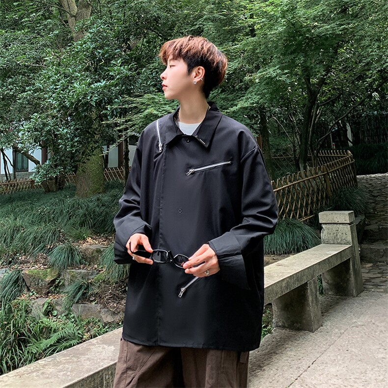 设计感小众衬衫2023男女青春流行休闲解构拉链长袖衬衣C8203-p50,男装衬衫,星座601-2