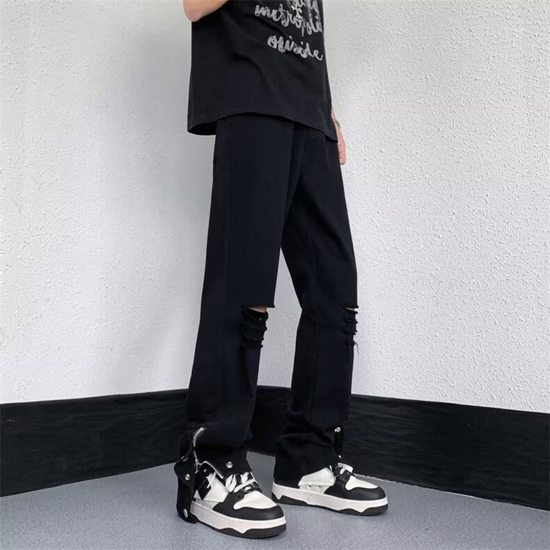 美式街头破洞牛仔裤男直筒宽松欧美高街vibe风长裤N01250-P40,男装牛仔裤,星座308B-1