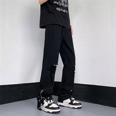 美式街头破洞牛仔裤男直筒宽松欧美高街vibe风长裤N01250-P40，男装牛仔裤，星座308B-1