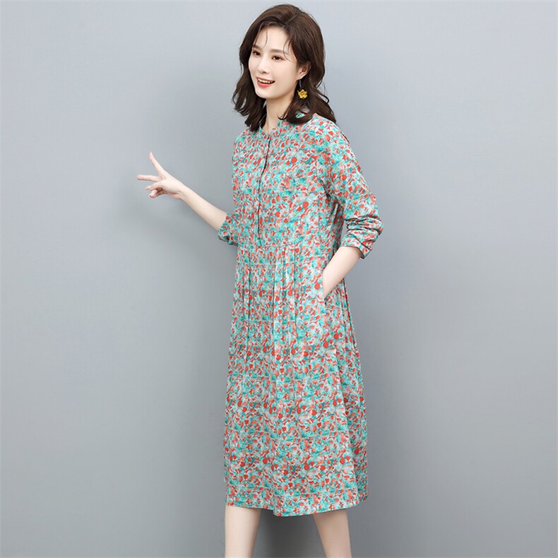 2023春季时尚简约大方气质优雅休闲显瘦小碎花连衣裙,女装连衣裙,独衣靓