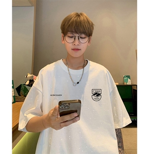 量大优供抖音视频 支持得物配合二开美式满天星亮片短袖T恤MTX353图片