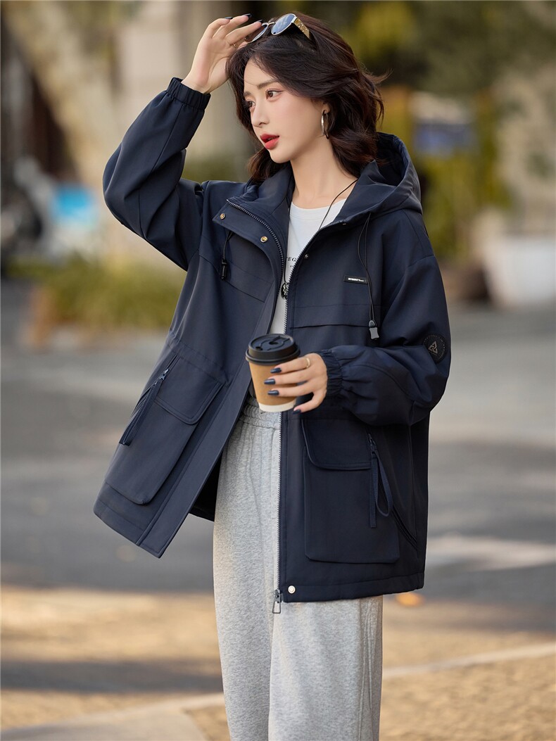 工装风休闲连帽派克服女中长款2025秋冬新款加绒加厚保暖棉服外套,女装棉衣/棉服,悦祺