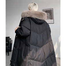 8XL-M90白鸭绒大毛领羽绒服男中长款过膝设计感牛角扣YRFC05P398，男装羽绒服，电商D206-1
