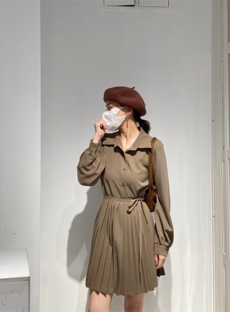 韩系百褶连衣裙，女装连衣裙，驿谷