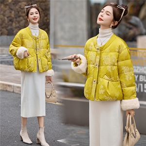 新中式90提花羽绒服2025年冬季新款高级感优雅气质白鸭外套图片