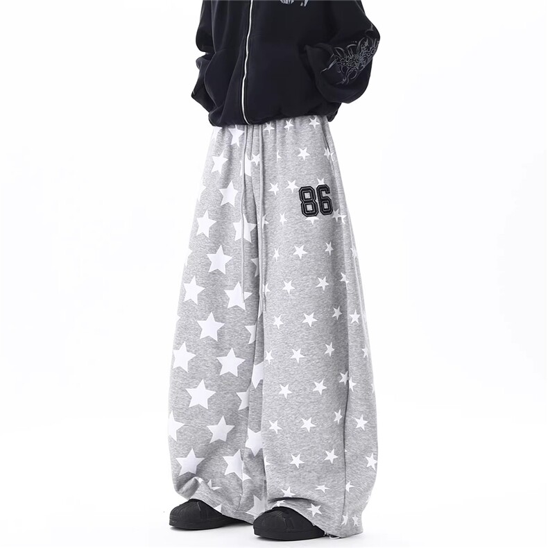 【002】星星阔腿运动卫裤男宽松抽绳拖地长裤A079-M1000-P42,男装休闲裤,电商A079