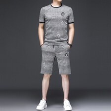 男士运动套装夏季新款2023新款短袖t恤宽松休闲短裤子，男装休闲套装，电商B212（原钱塘6029）