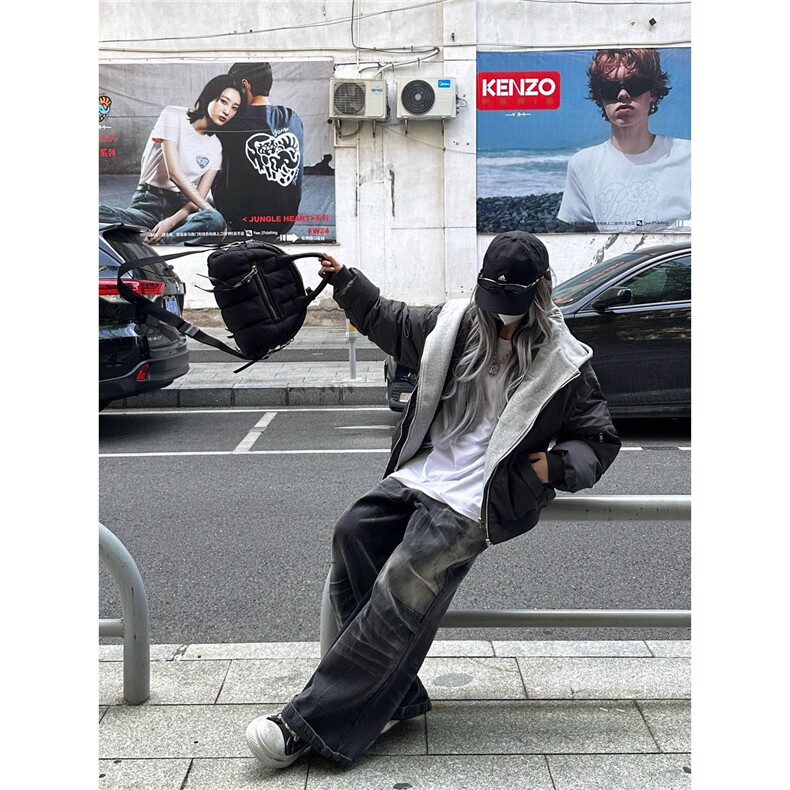假两件连帽棉衣外套女冬季韩系复古时尚高级感棒球服宽松加厚棉服,男装夹克,星座506A