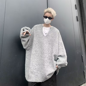 YC9686-P60 慵懒风V领特宽松秋季松弛感cleanfit情侣装针织衫外套图片