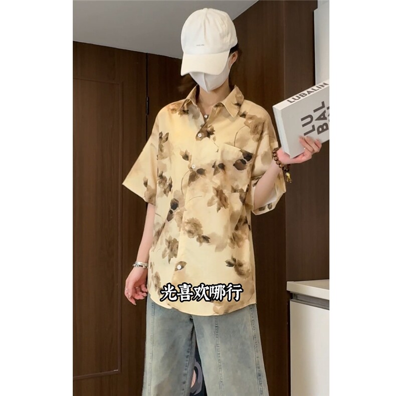 控价59扎染花衬衫水墨印花风衬衫多色宽松短袖衬衫CS892P30,男装衬衫,电商A128