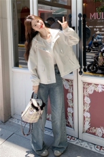 现货！！2025秋季新款时尚宽松短款休闲外套流行百搭工装夹克，女装短外套，2C306