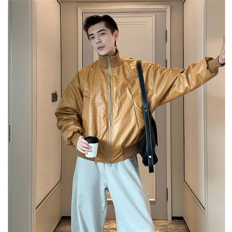 PU皮立领羽绒服男冬加厚保暖90白鸭绒飞行员皮夹克夹yrf777-TP245,男装夹克,电商A089-1
