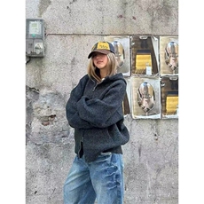 美式复古纯色针织拉链毛衣开衫男秋冬新款慵懒风连帽外套XM08P85，男装针织衫/毛衣，电商D256-3(原A064-3)