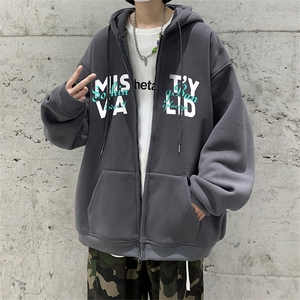 直播品质360克重磅美式印花加厚宽松连帽卫衣开衫外套KS111-特P45,绿毛衣外套搭配什么裤子图片大全图片