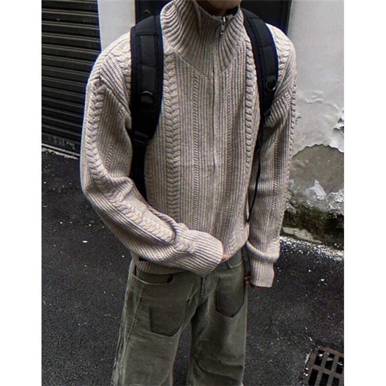 原宿新款慵懒流行潮流麦穗绞花拉链毛衣简约时尚文艺M58，男装针织衫/毛衣，星座1116A（原606A-3）