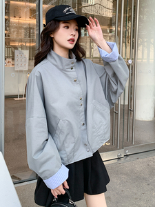 立领休闲短外套女小个子2025春季新款韩系设计感宽松百搭夹克上衣图片