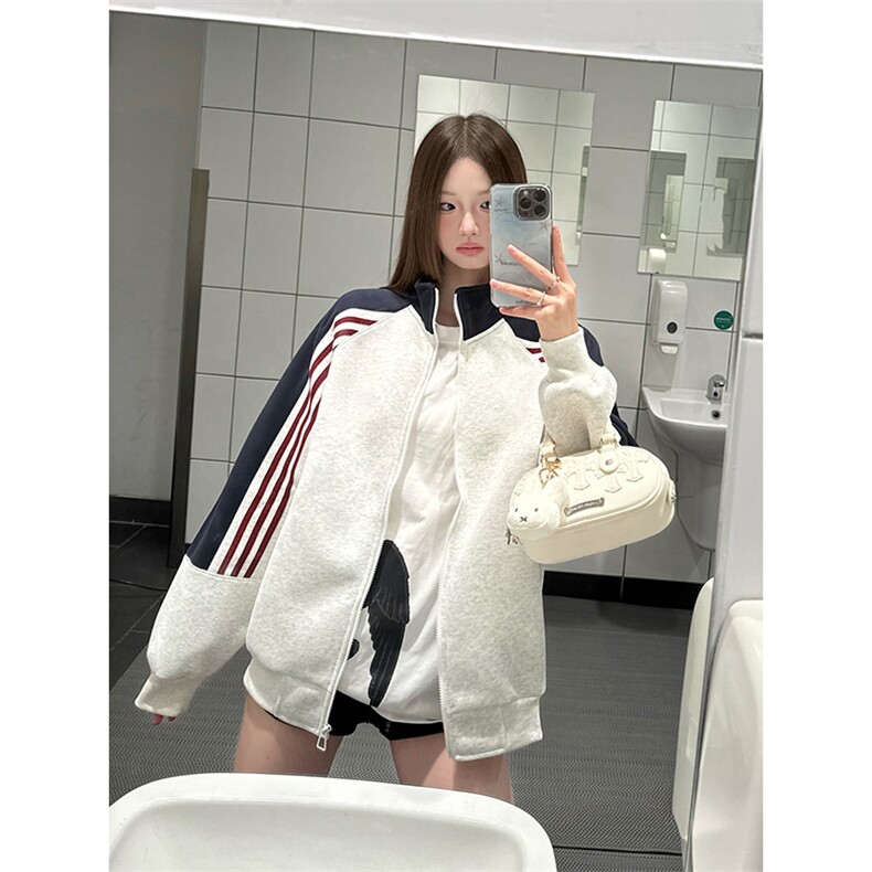 抖音得物高品质美式高街重磅结构织带拼接撞色立领卫衣外套CM41,男装卫衣,电商A486-1