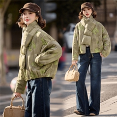 水衣源889款刺绣带围脖短款夹棉棉服外套女，女装棉衣/棉服，水衣源