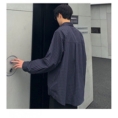 拼接补丁撞色条纹格子衬衫男女宽松长袖外套CS19-P58，男装衬衫，电商C307A