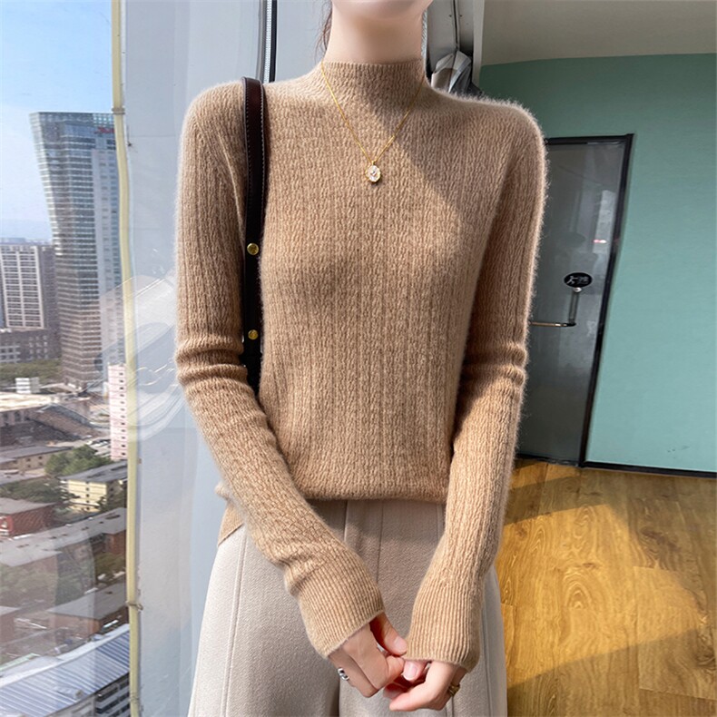 圆领镂空钩花100%纯羊毛衫女扭花针织长袖毛衣宽松羊绒衫打底上衣,女装羊绒衫,美轩羊绒