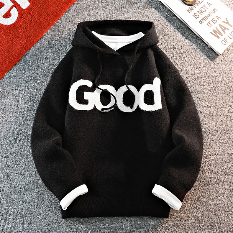 针织帽衫男GOOD连帽毛衣潮牌秋冬慵懒风情侣外套,男装针织衫/毛衣,星座914