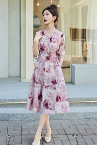 棉麻碎花连衣裙女2025春秋新款长袖收腰显瘦木耳边领气质减龄裙子图片