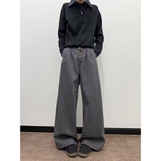 美式美拉德排扣设计休闲裤男女秋季痞帅宽松工装裤情侣拖地长裤子，男装工装外套，星座813-2
